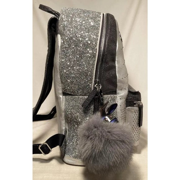 MCM Special Edition Silver Leather Swarovski Crystal Backpack with Rabbit Charm main image 13
